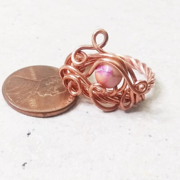 Unique & Eclectic! Wire Wrapped Copper Ring + Sea Sediment Jasper Bead - Sz 6.5! - Picture 4 of 6